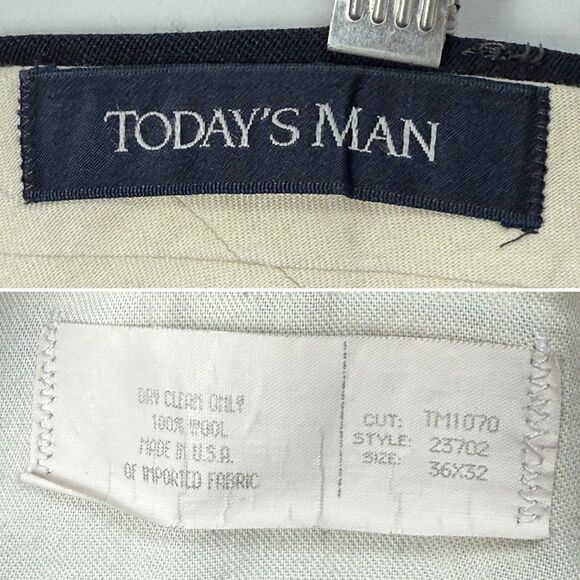 Vintage 80s Todays Man Wool Pleated Trouser Black 36x32 Cuffed - Picture 9 of 16